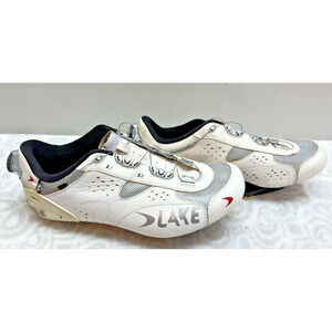 LAKE CX 175 Road Bike Shoe White Mens EU 45.0 US 11 White Silver 3 bolt EUC